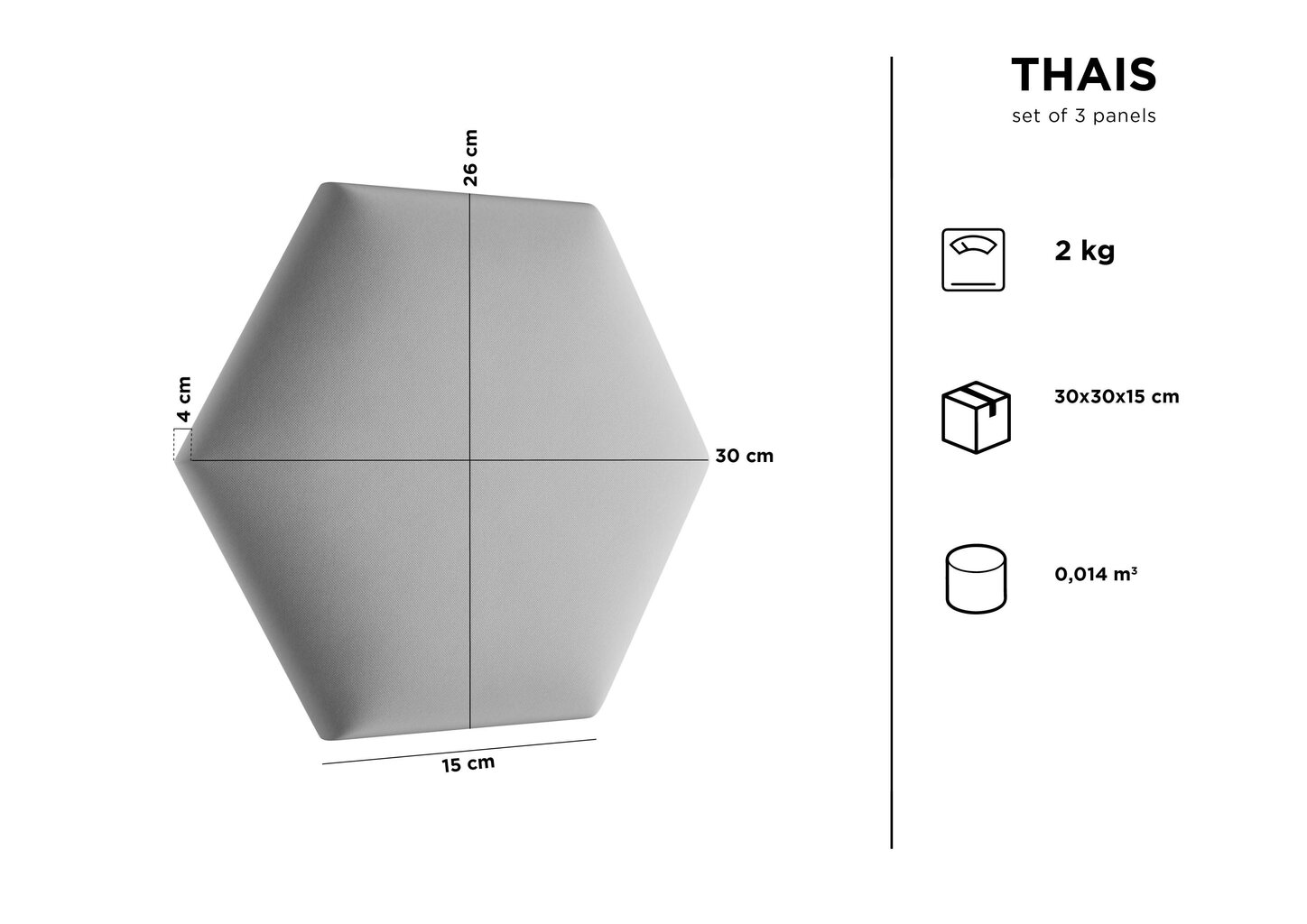 Kooko Home Thais L3 -pehmeät seinäpaneelit, 3 kpl, tummanharmaa hinta ja tiedot | Pehmeät seinäpaneelit | hobbyhall.fi