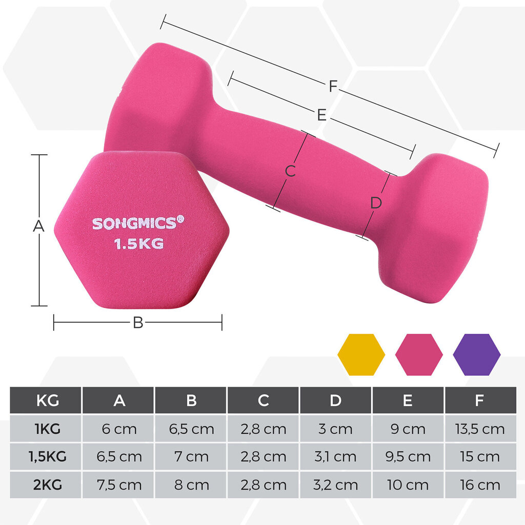 Käsipainosarja jalustalla 2x1kg 2x1,5kg 2x2kg 2x1,5kg 2x2kg hinta ja tiedot | Käsipainot, kahvakuulat ja voimaharjoittelu | hobbyhall.fi