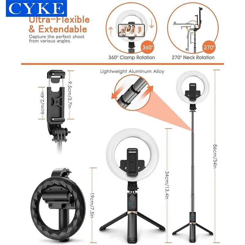 Selfie-tikku jalustalla ja rengasvalolla, Q07 (selfie stick) hinta ja tiedot | Selfie-tikut ja -telineet | hobbyhall.fi