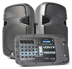 Vonyx PSS302 kannettava kaiutinsarja 10" SD / USB / MP3 / BT telineissä hinta ja tiedot | Kaiuttimet | hobbyhall.fi