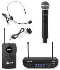 Vonyx WM82C digitaalinen UHF 2-kanavainen langaton mikrofonisarja kädessä pidettävällä ja vartalorepulla hinta ja tiedot | Mikrofonit | hobbyhall.fi
