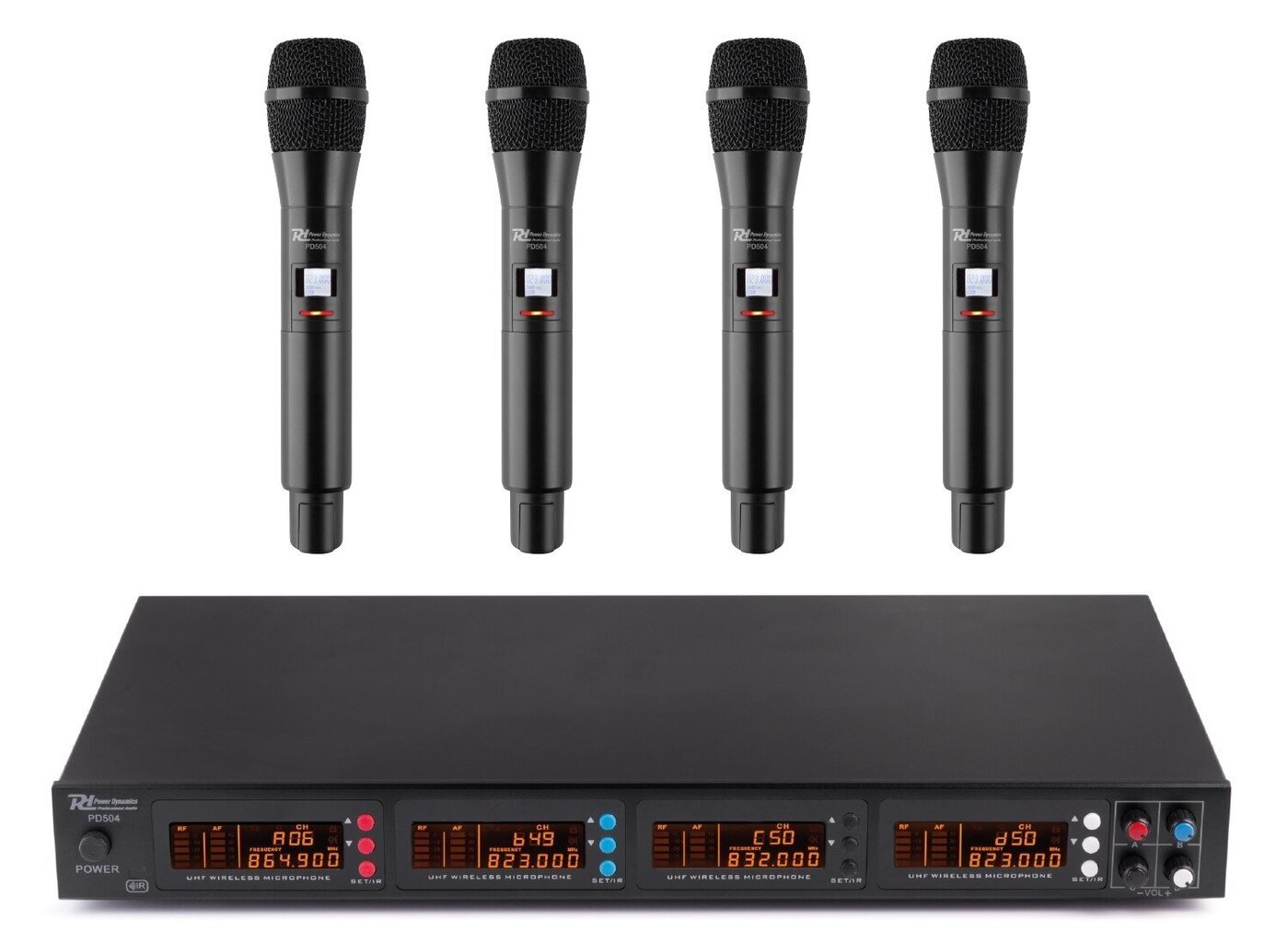 Power Dynamics PD504H 4x 50-kanavainen langaton UHF-mikrofonisarja 4 kädessä pidettävällä mikrofonilla hinta ja tiedot | Mikrofonit | hobbyhall.fi