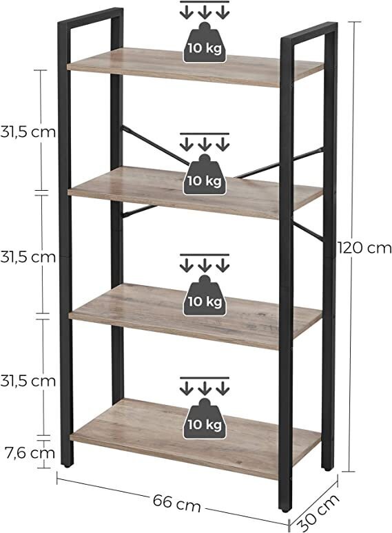 Kirjahylly VASAGLE, jossa 4 hyllyä hinta ja tiedot | Hyllyt | hobbyhall.fi