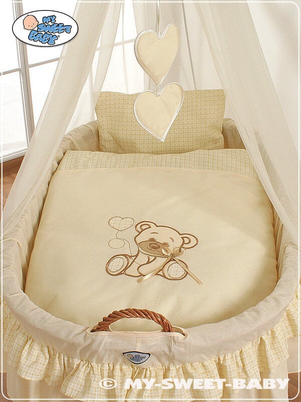 Vauvan pinnasänky Moses Basket / kangas pinnasänky, jossa on verhoilu- Bear with bow cream hinta ja tiedot | Pinnasängyt | hobbyhall.fi