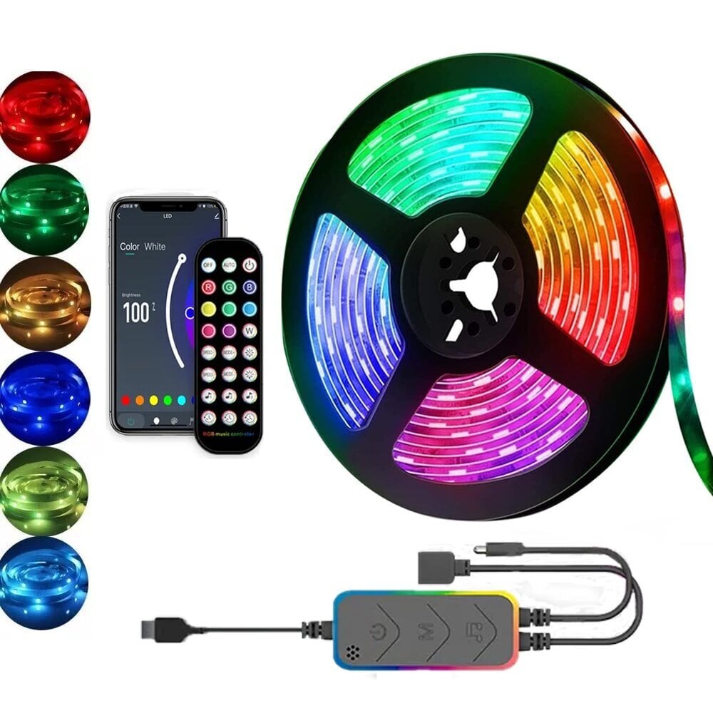 5 m bluetooth LED-nauha puhelinsovelluksella ja kaukosäätimellä LIVMAN SMD5050 hinta ja tiedot | LED-valonauhat | hobbyhall.fi