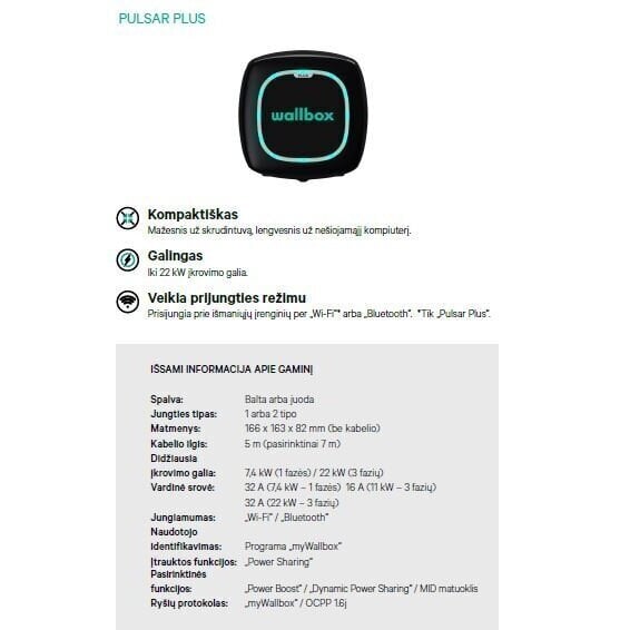 Latausasema Wallbox Pulsar Plus 22kW hinta ja tiedot | Sähköautojen lataustarvikkeet | hobbyhall.fi