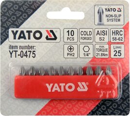 Suutinsarja Yato PH2x25mm 1/4" 10 kpl hinta ja tiedot | Käsityökalut | hobbyhall.fi