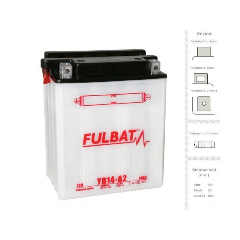 Fulbat YB14-A2, 14 Ah 12 V akku hinta ja tiedot | Moottoripyörien akut | hobbyhall.fi