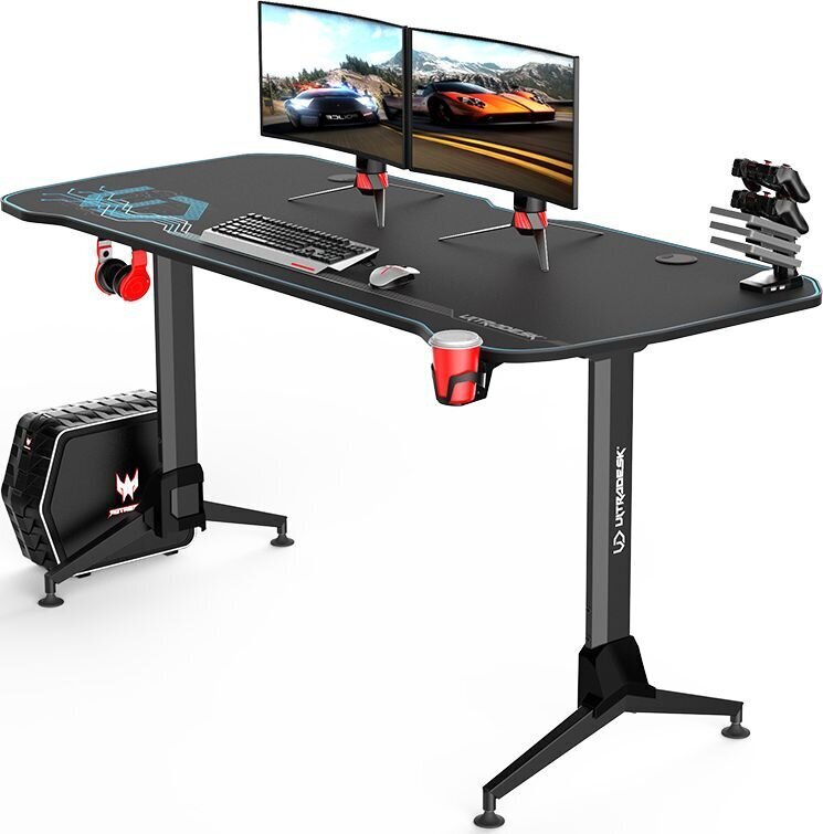 Ultradesk Grand Blue -pelipöytä, musta / sininen hinta ja tiedot | Tietokonepöydät ja työpöydät | hobbyhall.fi