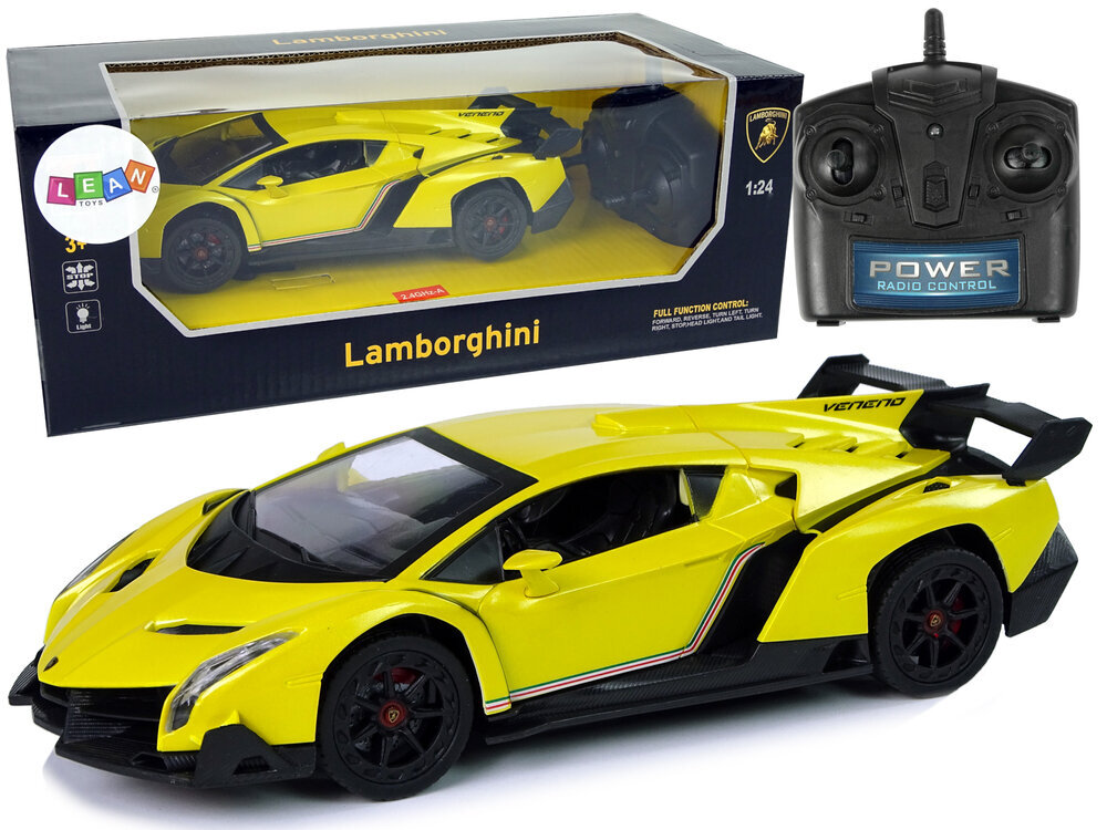 Radio-ohjattava Lamborghini Veneno 1:24 keltainen, kaukosäätimellä varustettuna hinta ja tiedot | Poikien lelut | hobbyhall.fi