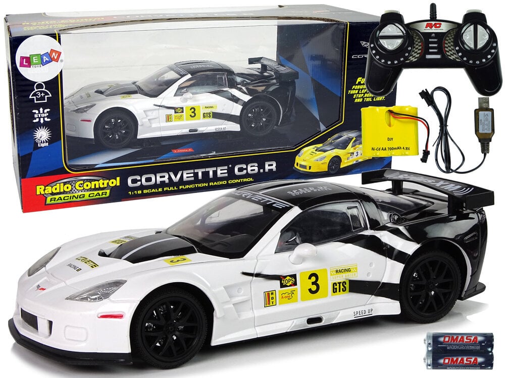 Radio-ohjattu urheiluauto Corvette C6.R 1:18 valkoinen hinta ja tiedot | Poikien lelut | hobbyhall.fi