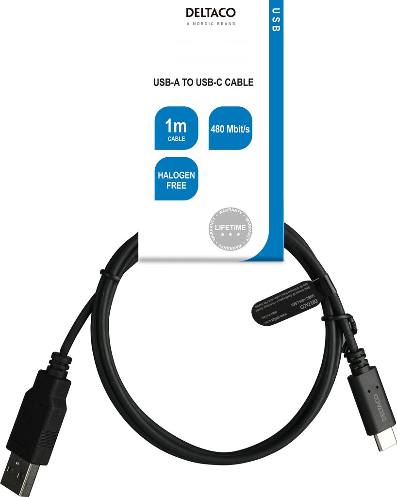 Deltaco USBC-1004-LSZHUSB, USB-A/USB-C, 1m hinta ja tiedot | Puhelinkaapelit | hobbyhall.fi