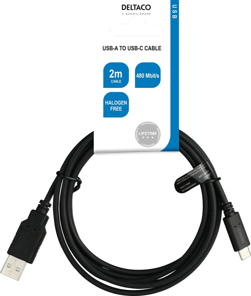 Deltaco USBC-1006-LSZH, USB 2.0, USB A, 2m hinta ja tiedot | Puhelinkaapelit | hobbyhall.fi