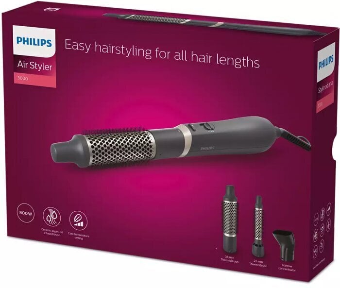 Hiustenmuotoilija Philips Air Styler Essential, 800 W, musta, BHA301/00 hinta ja tiedot | Suoristusraudat ja kihartimet | hobbyhall.fi