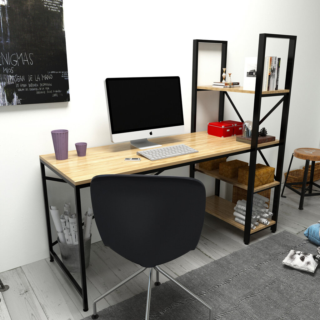 Työpöytä Kalune Design Centile, tammi/musta hinta ja tiedot | Tietokonepöydät ja työpöydät | hobbyhall.fi