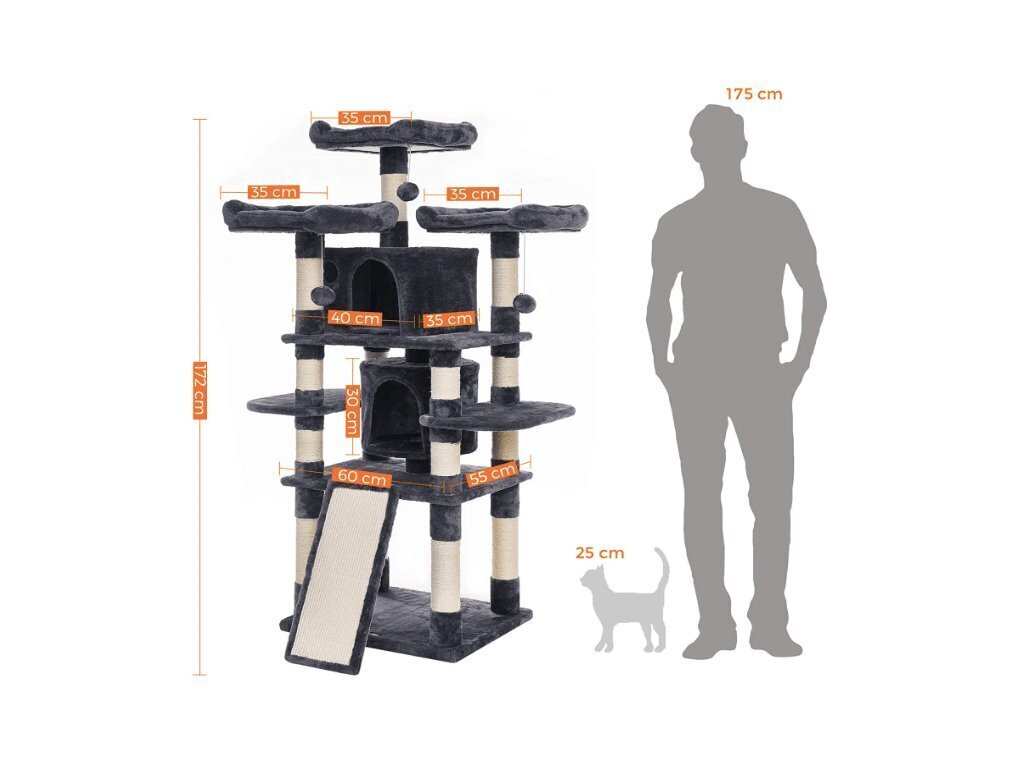 Kissan raapimispylväs, 172 cm, tummanharmaa hinta ja tiedot | Raapimispuut ja kiipeilypuut | hobbyhall.fi