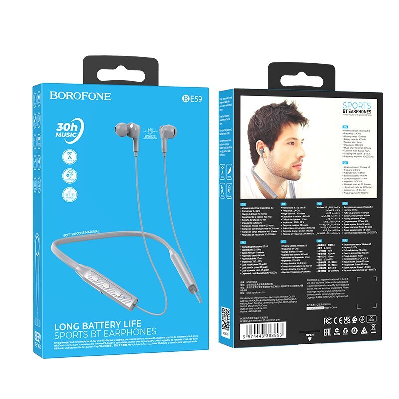 Borofone Sports kuulokkeet BE59 Rhythm bluetooth harmaa hinta ja tiedot | Kuulokkeet | hobbyhall.fi