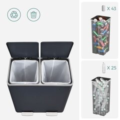 Jäteastia 60 litraa (2 x 30 L) harmaa hinta ja tiedot | Songmics Koti ja keittiö | hobbyhall.fi