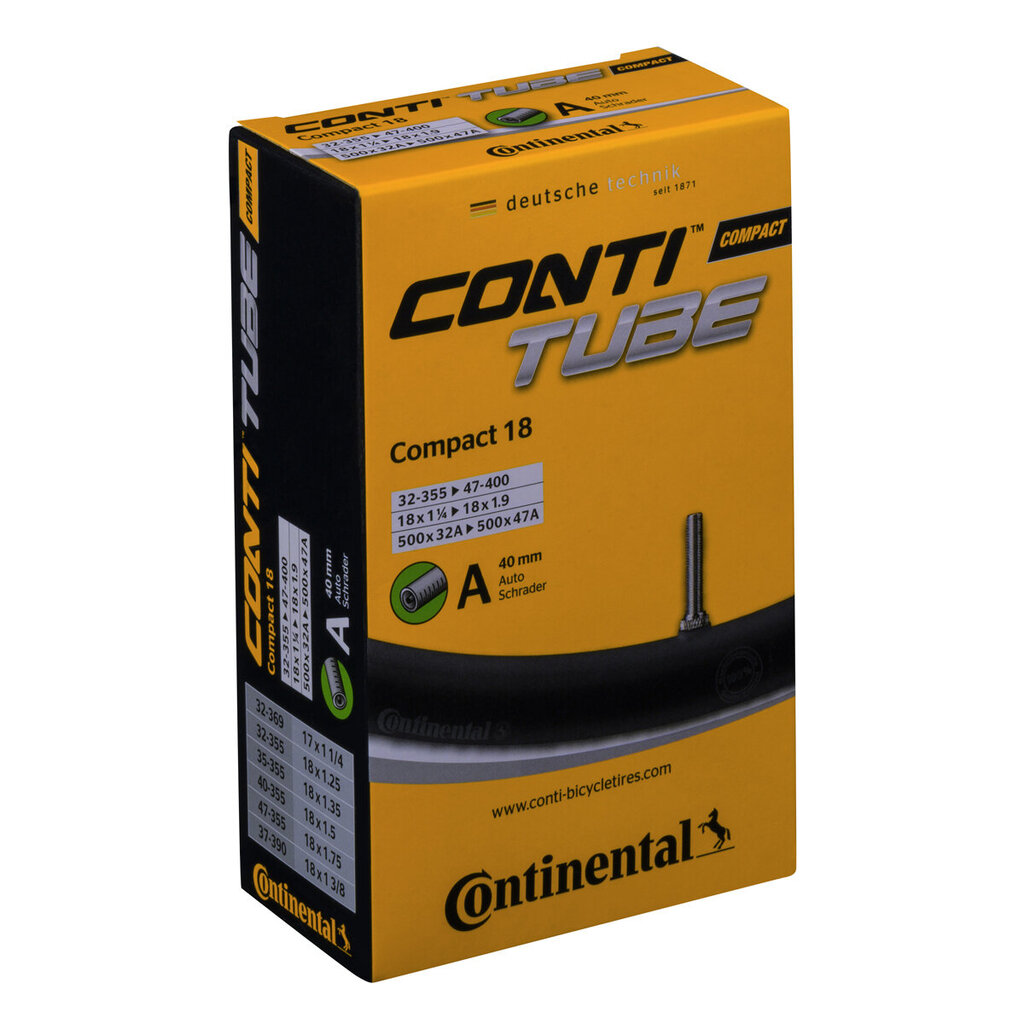 Sisäputki Continental Compact 18 AV, 32/47-355/400 hinta ja tiedot | Polkupyörän renkaat ja sisäkumit | hobbyhall.fi