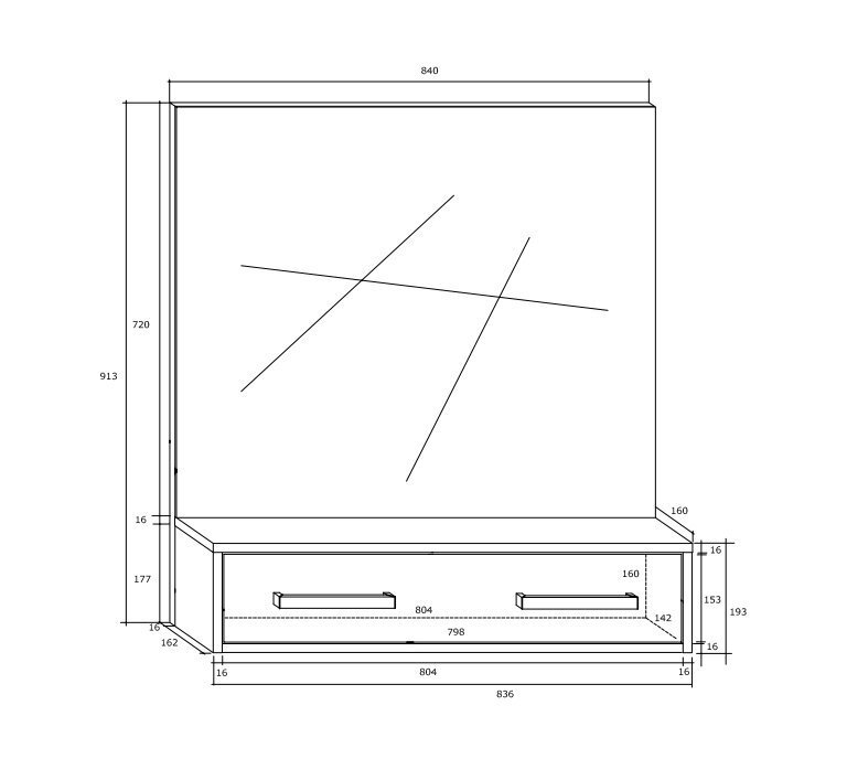 Meblocross Rio -seinäpeili, 84 x 91 x 21 cm, tammi / valkoinen hinta ja tiedot | Peilit | hobbyhall.fi