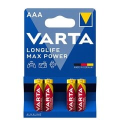 Varta AAA Longlife Max Power, paristot, 4 kpl hinta ja tiedot | Paristot | hobbyhall.fi