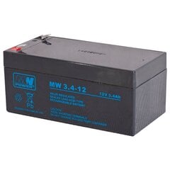 MWPower MW 12V 3.4Ah F1(187) AGM-akku, 6-9 vuotta hinta ja tiedot | Paristot | hobbyhall.fi