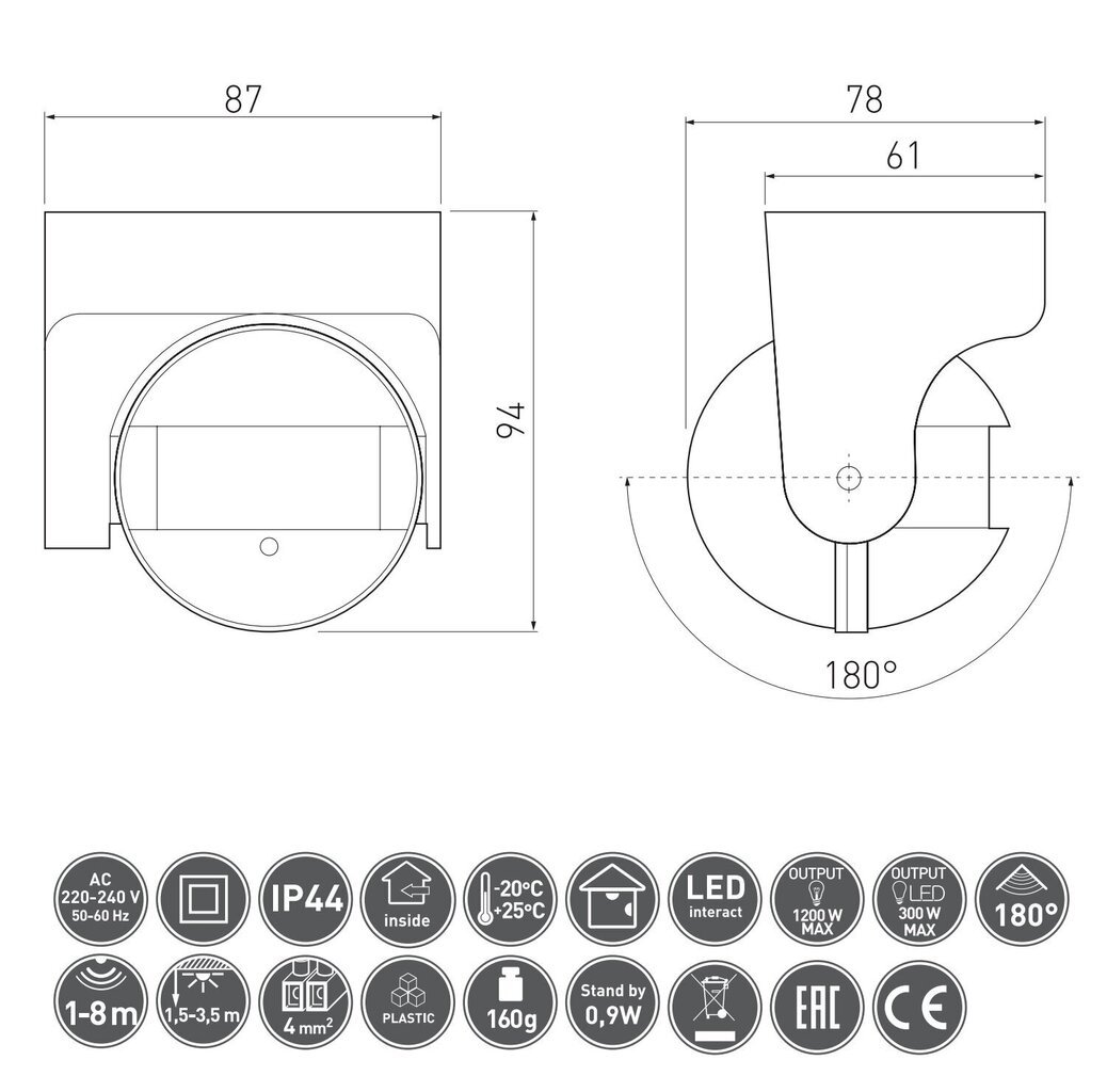 Mikroaalto liiketunnistin GTV CM-1, valkoisen värinen - AE-CM1000-00 hinta ja tiedot | Liiketunnistimet, anturit ja sensorit | hobbyhall.fi