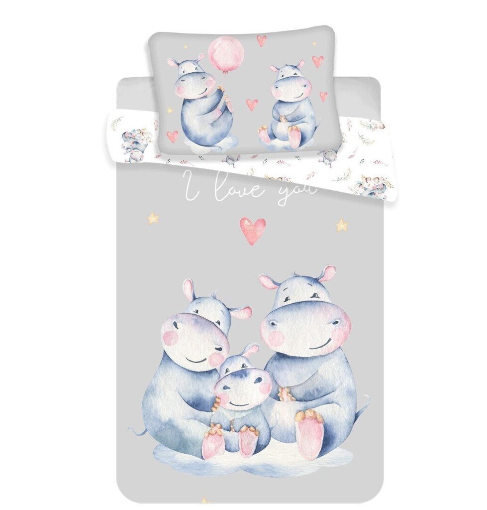 Hippos Baby -pussilakanasetti, 100 x 135 cm + 1 tyynyliina 40 x 60 cm hinta ja tiedot | Pussilakanat | hobbyhall.fi