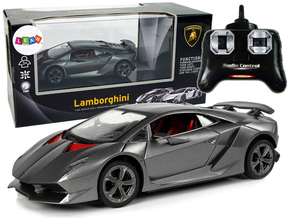 Kauko-ohjattava urheiluauto Lamborghini, 2.4G, 1:24, hopea hinta ja tiedot | Poikien lelut | hobbyhall.fi