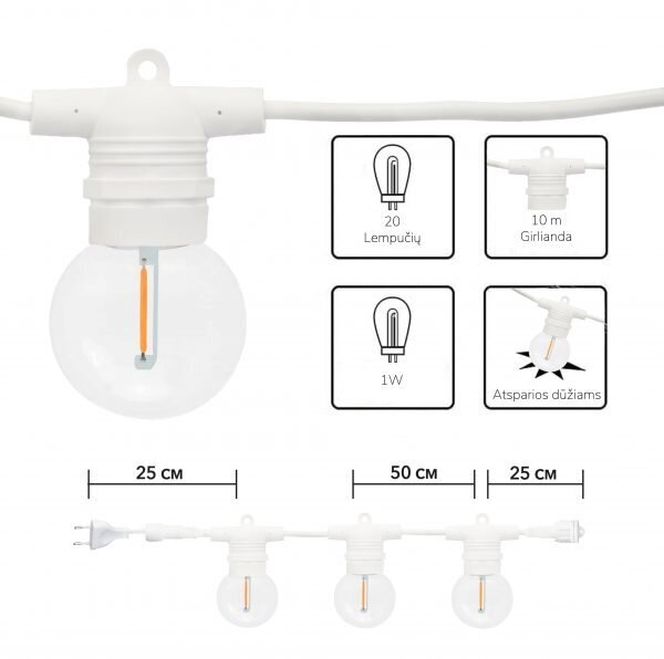 Lauko girlianda (LED lemputės) 10 m Glow balta hinta ja tiedot | Jouluvalot | hobbyhall.fi