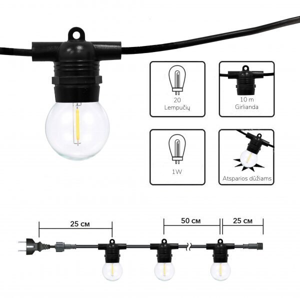 Ulkovalot, LED, 10 m, musta hinta ja tiedot | Jouluvalot | hobbyhall.fi