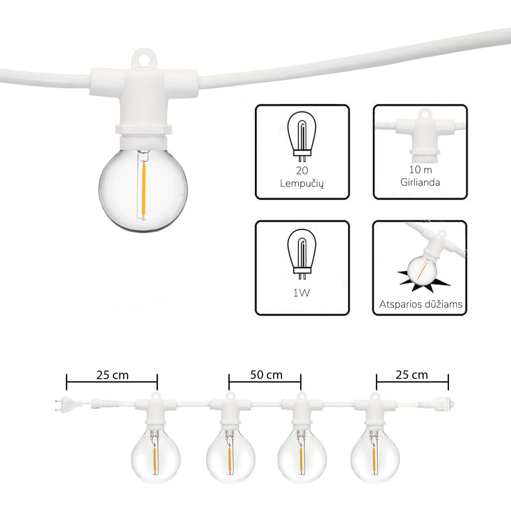 Lauko girlianda (LED lemputės) 100 m Perl balta hinta ja tiedot | Jouluvalot | hobbyhall.fi