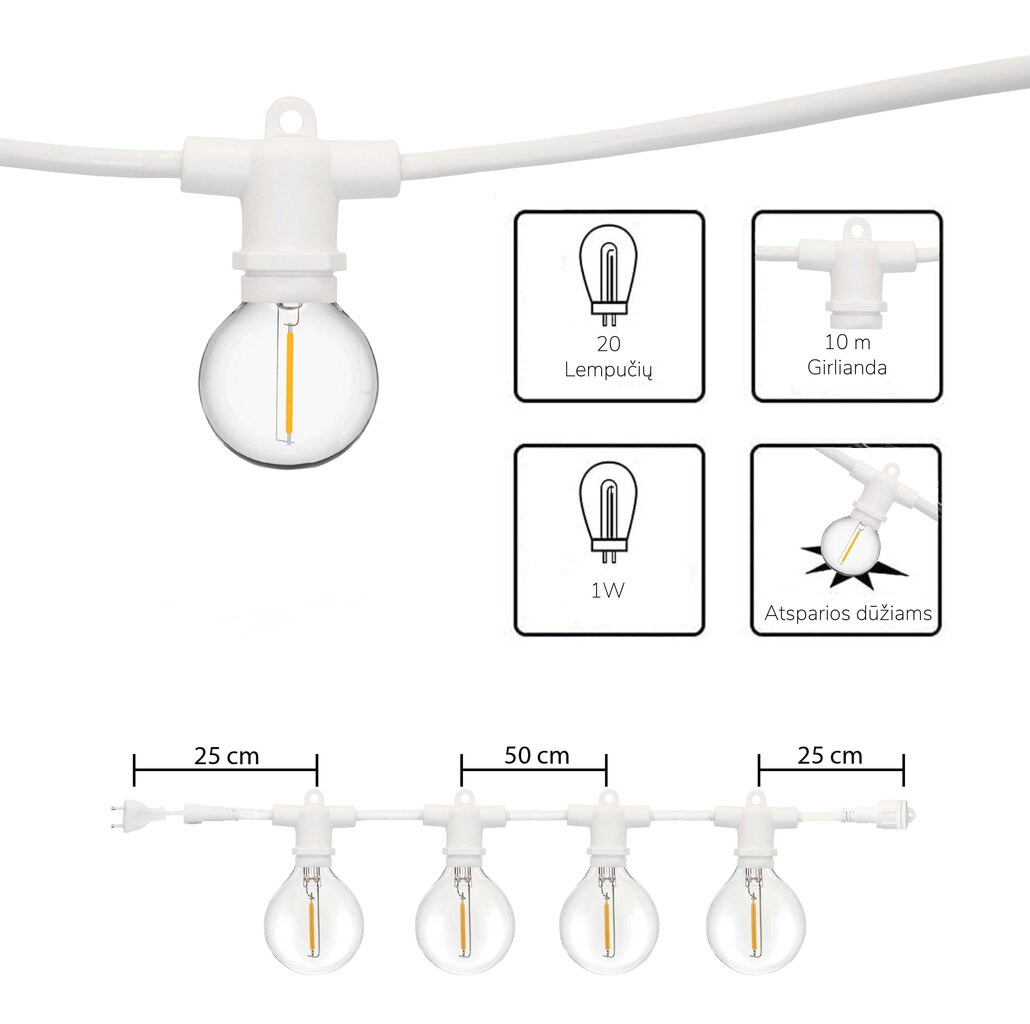 Lauko girlianda (LED lemputės) 150 m Perl balta hinta ja tiedot | Jouluvalot | hobbyhall.fi