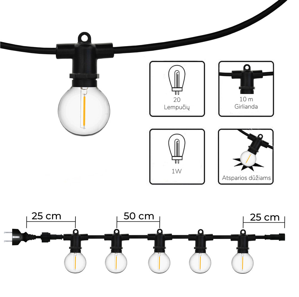 Valoketju Perl, musta, 30 m hinta ja tiedot | Jouluvalot | hobbyhall.fi