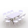 Ulkokalustesetti: pöytä 150 valkoinen, 8 tuolit Europa, valkoinen