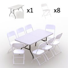 Sulankstomų baldų komplektas: Stalas 150 baltas, 8 kėdės Europa baltos hinta ja tiedot | Puutarhakalusteet | hobbyhall.fi