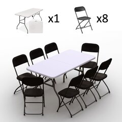 Ulkokalustesetti: pöytä 150 valkoinen, 8 tuolit Europa, musta hinta ja tiedot | Puutarhakalusteet | hobbyhall.fi