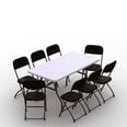 Ulkokalustesetti: pöytä 150 valkoinen, 8 tuolit Europa, musta/valkoinen