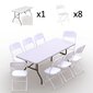 Sulankstomų baldų komplektas: Stalas 180 baltas, 8 kėdės Europa baltos hinta ja tiedot | Puutarhakalusteet | hobbyhall.fi