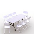 Sulankstomų baldų komplektas: Stalas 180 baltas, 8 kėdės Europa baltos