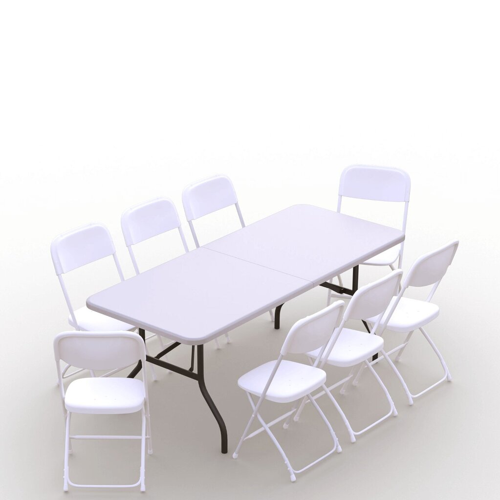 Sulankstomų baldų komplektas: Stalas 180 baltas, 8 kėdės Europa baltos hinta ja tiedot | Puutarhakalusteet | hobbyhall.fi
