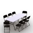Sulankstomų baldų komplektas: Stalas 180 baltas, 8 kėdės Europa juodos