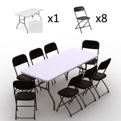 Ulkokalustesetti: pöytä 180 valkoinen, 8 tuolit Europa, musta hinta ja tiedot | Puutarhakalusteet | hobbyhall.fi