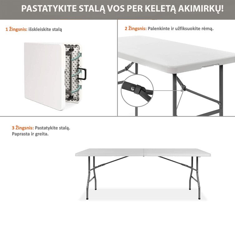 Sulankstomų baldų komplektas: Stalas 240 baltas, 8 kėdžių Europa baltų hinta ja tiedot | Puutarhakalusteet | hobbyhall.fi