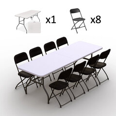Ulkokalustesetti: pöytä 240 valkoinen, 8 tuolit Europa, musta hinta ja tiedot | Puutarhakalusteet | hobbyhall.fi