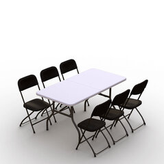 Sulankstomų baldų komplektas: Stalas 150 baltas, 6 kėdės Europa juodos hinta ja tiedot | Puutarhakalusteet | hobbyhall.fi