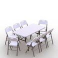 Sulankstomų baldų komplektas: Stalas 150 baltas, 8 kėdės Premium baltos