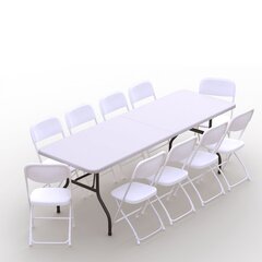Ulkokalustesetti: pöytä 240 valkoinen, 10 tuolit Europa, valkoinen hinta ja tiedot | Puutarhakalusteet | hobbyhall.fi