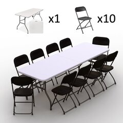 Sulankstomų baldų komplektas: Stalas 240 baltas, 10 kėdžių Europa juodų hinta ja tiedot | Puutarhakalusteet | hobbyhall.fi