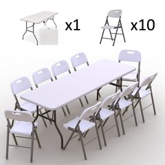 Sulankstomų baldų komplektas: Stalas 240 baltas, 10 kėdžių Premium baltų hinta ja tiedot | Puutarhakalusteet | hobbyhall.fi